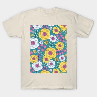 Cute romantic vintage flowers in teal and yellow T-Shirt